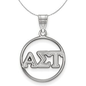 Sterling Silver Alpha Sigma Tau Medium Circle Greek Necklace - 24 Inch